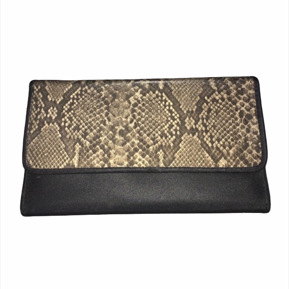 Faux Snake Skin Design Trifold Wallet, Tan, Black